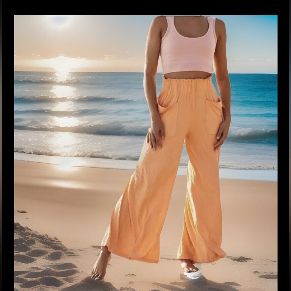 Free People Movement Blissed Out Pant Long Wide Leg Stretch Ribbed Brown - Picture 11 of 17